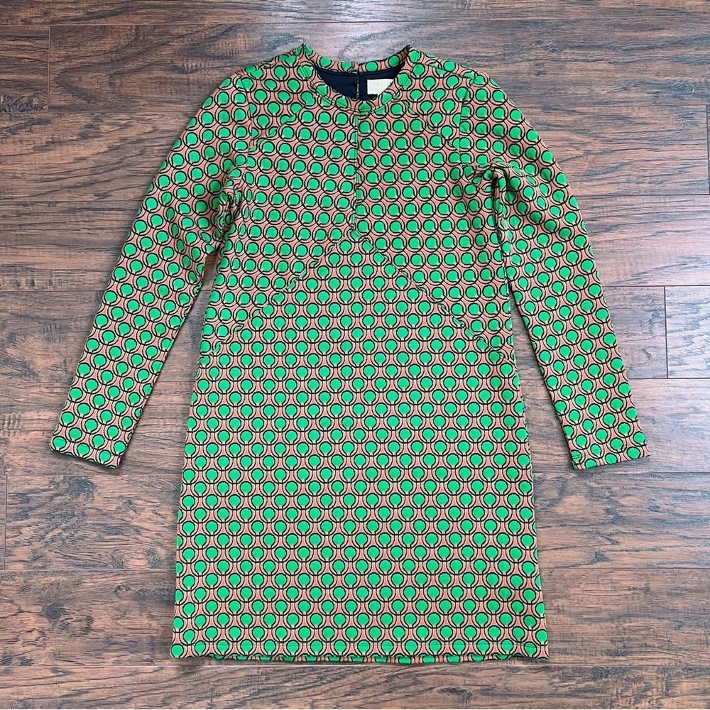 Maeve • Anthropologie Jacquard Shift Mini Dress green orange dots retro mod - Picture 2 of 14